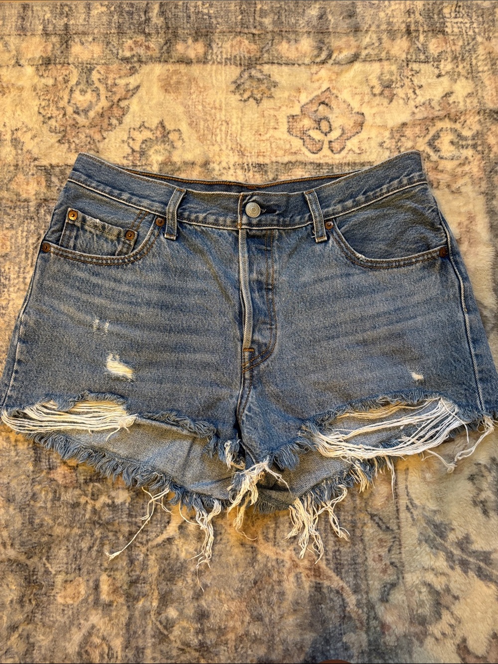 Levi's 501 Blue Distressed Cutoff Jean Shorts